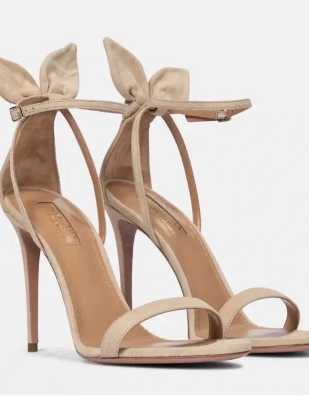 Aquazzura Italian Bow Tie Sandal 105 Nude Suede Sandals 39 in box
